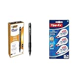 BIC Gel-ocity Original Tintenroller, Gelstifte in Schwarz, Strichstärke Medium, Nachfüllbar, 12er Pack & Tipp-Ex Korrekturroller Mini Pocket Mouse, 6m x 5mm, 3er Pack