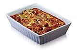 KitchenCraft World of Flavours, eckige Auflaufform aus Keramik, Tiramisu Form, Lasagne Form, Stein, Weiß, 33 x 23 cm