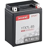 Accurat Motorradbatterie YTX7L-BS 7Ah 130A 12V Starter Batterie mit AGM-VRLA Technologie: rüttelfest robust wartungsfrei