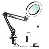 Neoglint Lupe mit Licht,Lupenlampe 8-fache Lupe,64 Dimmbare LED,12W 1200LM,3 Farbmodi,10 Helligkeitsstufen,Schwenkarm und Klemme,Lupe mit Licht und Ständer Kosmetiklampe Led Lupenleuchte-Klein Schwarz