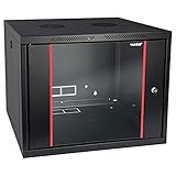 HMF 66409-02 Netzwerkschrank, Serverschrank 19 Zoll | 9 HE | 450 mm Tiefe | Voll montiert | Glastür | Schwarz