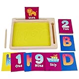 Hearthxy 5 Pcs Montessori Sandkasten für Buchstaben - Sandkasten zur Buchstabenbildung mit Karteikartenhalter und Karteikarten - Alphabet- und Zahlenlernspielzeug, Sandzeichnung in einem hölzernen