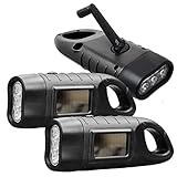 REKALRO LED Handkurbel Wiederaufladbare Taschenlampe 3pcs, Solar Wiederaufladbare Taschenlampe mit Wandern Schnalle, Dynamo Taschenlampe, Taschenlampen Kurbel für Outdoor/Camping/Notfall (Schwarz)