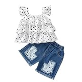 Verve Jelly Neugeborene Baby Mädchen Sommerkleidung Polka Dot Neckholder Top Rüschen Sling Weste + Blue Jeans Mädchen Jeansshorts Hosen Outfits