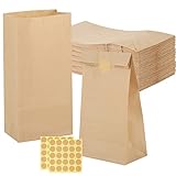 50 Stück Papiertüten Braun, 9 x 18 x 5.5 cm Kraftpapiertüten Klein Papiertüten Geschenktüten Butterbrottüten mit Aufkleber Tüten für Weihnachten Süßigkeiten Keksen Brot