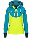 Rock Creek Damen Softshell Jacke Windbreaker Regenjacke Übergangsjacke Softshelljacke Damenjacke Regenmantel Outdoorjacke Kapuze D-442 Neongelb XS