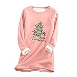 Damen Dessous Fleece Kunstfell Samt Thermo Weihnachten Langarm Rundhals Dessous Unterwäsche Sweatshirt für Frauen, rose, 46