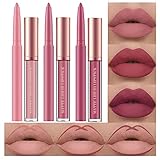 6 Stück Matt Lippenstift Lip Liner Set Velvety Nude Lipstick Stay On 24 Hours Waterproof Non-Stick Cup Not Fade Liquid Lipstick Makeup Set Nude Lip Liner Lip Gloss Make Up Gift Set (Set A)