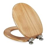 Relaxdays WC Sitz mit Absenkautomatik, ovaler Toilettendeckel mit Quick Release, Klobrille Holz, BxT 37,5 x 46 cm, Natur