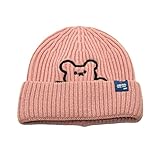 Damen Herren Strickmütze Winter Mode Farbe Bär Hüte Haarball Waschbär Warm Skimütze Besatz Hut Warm Cap Mad Hat Olive, rose, 56