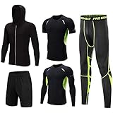 CHEN 5Pcs Herren Kompressions Funktionswäsche Sportbekleidung Set Gym Training Lauf Trainingsanzüge Schwarz L