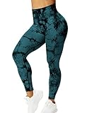 ZAAYO Sport Leggings f¨¹r Damen Tie Dye Scrunch Butt Booty Slim Fit Seamless Yoga Pants Fitness Gym Workout Blue Green S