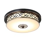 24W LED Antik Deckenleuchte Flurlampe Retro Deckenlampe Vintage Rund Design Metall Eisen Glas Lampeschirm Wohnzimmer Esszimmer Schlafzimmer Bad Küche Decken Leuchten Schwarz Ø40cm [Energieklasse A++]