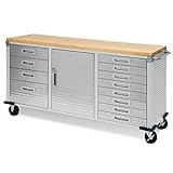 Seville Classics Fahrbare Werkbank mit 12 Schubladen, 182,9 x 50,8 x 95,2 cm, grau