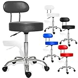 KESSER® Rollhocker Drehstuhl höhenverstellbar und drehbar Arbeitshocker Drehhocker Arzthocker Praxishocker Laborhocker Stuhl Sitz Hocker Kosmetik Dicke Polsterung Grau mit Lehne