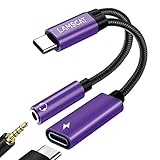 LAMSCAT USB C auf 3,5 mm Kopfhörer- und Ladeadapter, USB Typ C auf AUX-Audio-Buchse, Ladeadapter mit PD 60 W, kompatibel mit Pixel, Samsung, iPad Pro und mehr (lila)