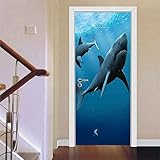 TILUB 3D Türaufkleber Türfolie Tierischer Hai 77X200Cm Türposter Türsticker Selbstklebend Tapete Wasserdichtes Abnehmbare Wohnzimmer Wandtattoos Vinyl Wandbild Wohnkultur,Türtapete