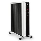 Klarstein Thermaxx 2500 Ölradiator - elektrische Heizung, 2500 Watt Leistung, 5-35 °C, spezielle Rippenform, LED-Display, 24h-Timer, geringes Gewicht, inkl. Bodenrollen, weiß-schwarz