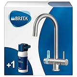 BRITA 3-Wege-Küchenarmatur mit Wasserfilter-System A 1000 – Küchen-Wasserhahn, rund aus gebürstetem Edelstahl für besten Geschmack