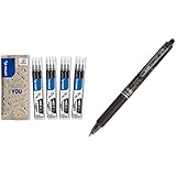 Pilot Frixion Ersatzminen – 4er Set: je 3 Frixion Nachfüllminen mit radierbarer Tinte in Schwarz & Pen 2270001 - Tintenroller Frixion Ball Clicker, Stärke 0,7 mm, schwarz, 1 Stück