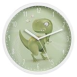 Hama Kinder Wanduhr Happy Dino ohne Ticken (runde Kinderuhr mit Dinosaurier Motiv, batteriebetriebene Quarz Wanduhr mit Sekundenzeiger, Kinderzimmer, ideal als Lernuhr, Durchmesser 25 cm) grün