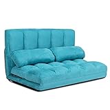 GOPLUS 2 Sitzer Bodensofa mit 2 Kissen, 3 in 1 Sofabett Liege Sofa mit 6 stufig Verstellbarer Rückenlehne mit Schlaffunktion für Wohnzimmer Schlafzimmer