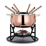 Oak & Steel - 10-Teiliges Premium Edelstahl Fondue für 6 Personen, Roségold/Kupfer - Schokolade, Käse, Fleisch - Robust & Schick - Geschenkset für Weihnachten