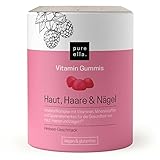 Pure Ella HAUT, HAARE & NÄGEL Vitamin Gummies - Acht Vitamine plus Spurenelemente, Hochdosiert - Multivitamin Fruchtgummis mit Biotin, Zink & Selen - Vegan & Glutenfrei - 60 Himbeer Gums