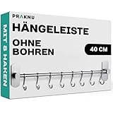 Hakenleiste für Küchenutensilien mit 8 Haken - Ohne Bohren - Selbstklebend - 40 cm