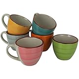 Koopman Espressotassen Porzellan Set bunt 6tlg. Espresso Tassenset 90ml Mokka Cups Tassen Untertassen Espressoserviceset Kaffeetassen Henkeltassen