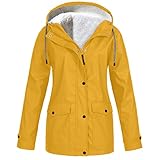 Zilosconcy Damen Regenmantel Große Größen Gefüttert, Damen Jacke Mantel Wasserdichter Regenmantel Lange Kapuzenjacke Warme Gefüttert Regenjacke Windproof Wintermantel Plus Size Outdoor Winterjacke