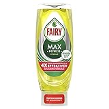 Fairy Spülmittel Max Power Zitrone, effektive Formel für sauberes Geschirr und Fettlösekraft bei fettigsten Töpfen und Pfannen, 545ml