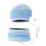 RENGU Handschuhgröße USB Elektrische Heizung Warme Heizung Cap Lätzchen Outdoor Gestrickte Tie Dye Cap Lätzchen Zweiteiliges Set Akku Heizlüfter Pkw (Blue, One Size)