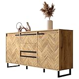 Sideboard Bartex Eiche Fischgrätenmuster Sideboard Modern Klassisch - 156,4x82,6x42 cm (BxHxT) - Highboard Anrichte - [Melami.one] Wohnzimmer Schlafzimmer Flur Esszimmer