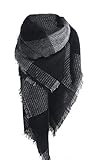 Sawekin Damen XXL Schal Halstuch/Poncho kariert quadratisch Karo schal Herbst/Winter Warmer Schal (A-Schwarz)