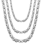 CASSIECA 3 Stück Kette Herren Königskette Silber Herren Edelstahl 4mm 6mm 8mm Breite Halskette Set Dicke Schwere Kette für Herren Länge 61cm