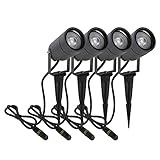 DAWALIGHT Erdspieß 4er Set GU10 IP65 Wasserdicht, Inkl. 6W 3000K Warmweiß Gartenbeleuchtung LED Strahler Außen, 320 Grad Drehbarer Aluminium Gartenstrahler für Sträucher, Rasen, Hof