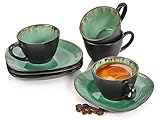 SÄNGER | Espressotassen Set Palm Beach mit Untertassen, 8-teiliges Espressotassen Set aus Steingut, Modernes Design