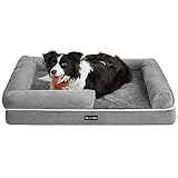 FEANDREA Orthopädisches Hundebett, Hundekissen, Hundekorb, weiche Polsterung, Hundesofa, erhöhte Ränder, Bezug abnehmbar und waschbar, 91 x 71 x 25 cm, rutschfeste Unterseite, hellgrau PGW076G02