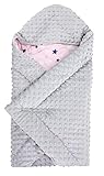 TupTam Baby Winter Einschlagdecke Babydecke 75x75cm für Autositz Babyschale Wattiert Minky Baumwolle Universal, Farbe: Sterne Hellgrau Weiß / Rosa, Größe: Einheitsgröße