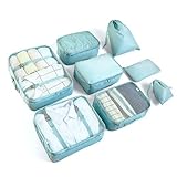 BillyBath Organizer set, Packing Cubes Kleidertaschen Schuhbeutel Reiseorganizer Packwürfel Kosmetik Travel Organizer Packtaschen für BillyBath (8 teilig, Blaugrün)