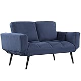 HOMCOM Schlafsofa Klappsofa 2-Sitzer Stoffsofa Bettsofa Sofa mit Schlaffunktion Sofagarnitur Samt Metall Blau 151 x 75 x 83 cm