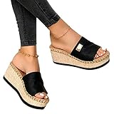 Damen Sandalen, Casual Damen Sommer Wedge Peep Toe High Heel Plattform Pantoletten Anti-Rutsch-Sandalen Schwarz 39