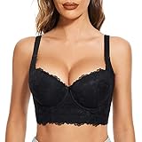 FallSweet Push Up Spitzen BH Damen Mit Bügel Grosse Grössen Bra Longline (Schwarz, 95C)