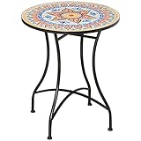 Outsunny Gartentisch Mosaiktisch rund Bistrotisch Beistelltisch mit Mosaikplatte Keramik Metall Rot+Blau+Weiß Ø60 cm