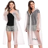 EnergeticSky Regenjacken Wiederverwendbar Regenponcho, Umweltfreundliche Eva Regenmantel, Wasserdicht Regenjacke mit Aufbewahrungstasche für Regenschutz - by (Weiße-2 Pack)