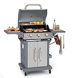 Klarstein Gasgrill für Camping Balkon Garten, Grill mit 3 Brenner, 10800W Edelstahl-Gasgrill, Outdoor Gasgrill mit Seitenbrenner, Gas Grill für Propan und Butangas, Gasgrills mit Grillabdeckung