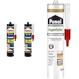 Pattex Montagekleber Power 740g, Baukleber mit starker Anfangshaftung, Kraftkleber für saugende Materialien, Weiß, 9H PXP37X & Ponal Parkett & Laminat Fugenfüller Eiche, 1x280ml Kartusche