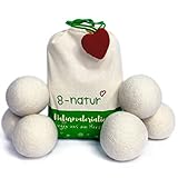 8-Natur - TÜV getestete Trocknerbälle für Wäschetrockner und Daunenjacken Schadstoff frei und tierfreundlich. Trockner Bälle aus 100% Reiner Schafwolle. Wool Dryer Balls für Daunen