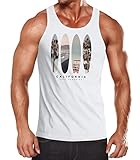 Neverless® Herren Tank-Top California Surf Paradise Surfboards Grafik Foto Print Kalifornien USA Amerika Sommer Muskelshirt weiß XL